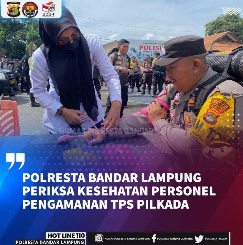 Polresta Bandar Lampung Periksa Kesehatan Personel Pengaman TPS Pilkada.