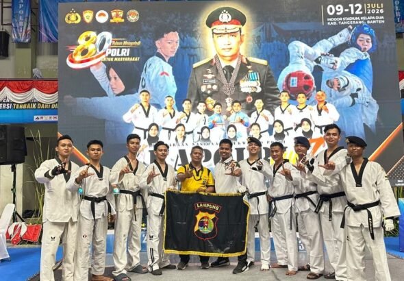 polda-lampung-berhasil-sabet-10-medali-di-kejuaraan-nasional-taekwondo-kapolri-cup-7-tahun-2026